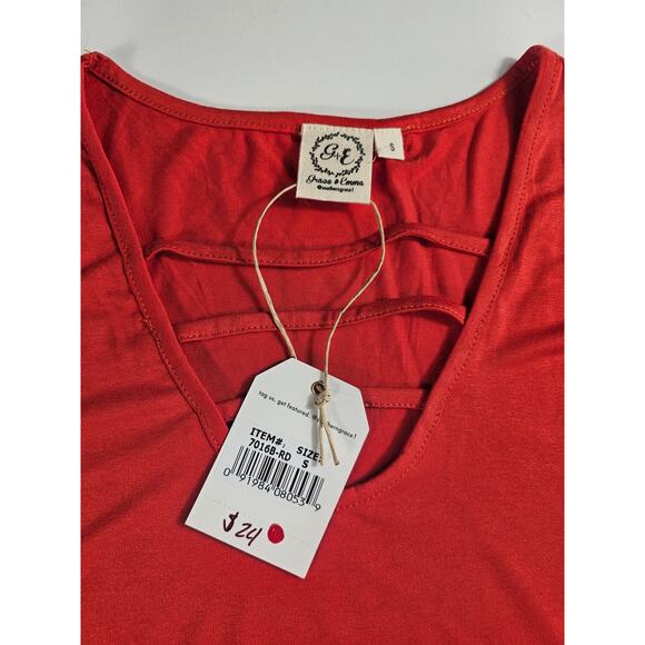 NWT Grace and Emma botique orange size small blouse soft stretch - Picture 4 of 6